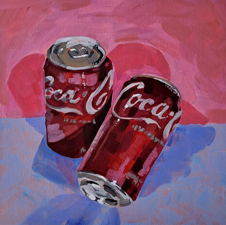 Cans of Pop 8x8in Gouache on canvas panel $80 Inquire