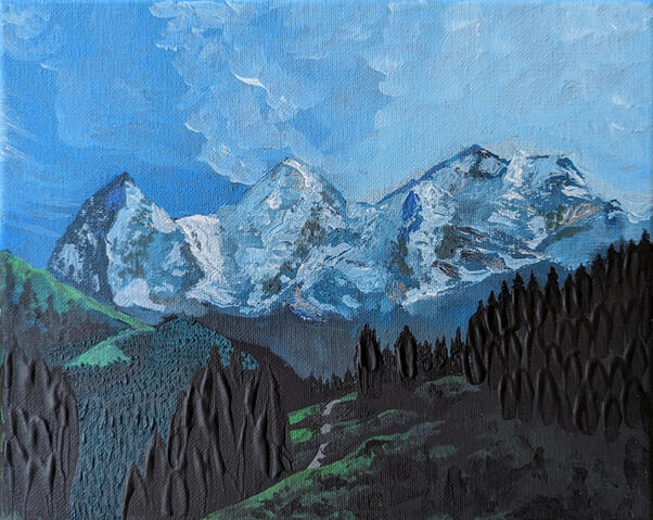 Swiss Alps; acrylic on black canvas