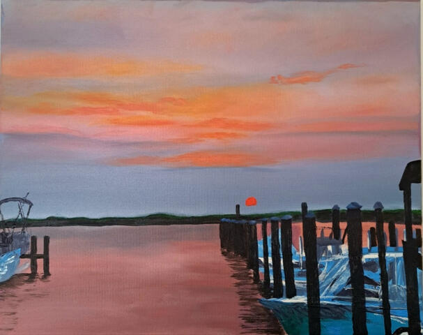Sunset at Sea Isle City; acylic &amp; oil on canvas