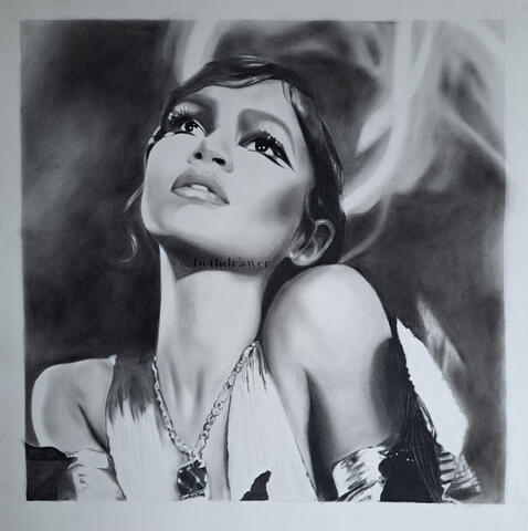 Zendaya; charcoal on paper