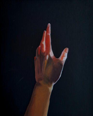 Hand; acrylic on black canvas